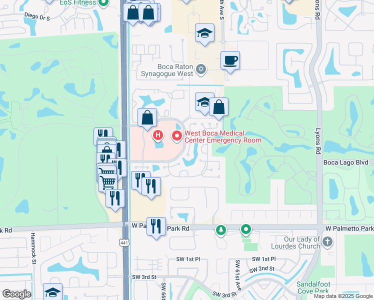 map of restaurants, bars, coffee shops, grocery stores, and more near 21720 Birch State Park Way in Boca Raton