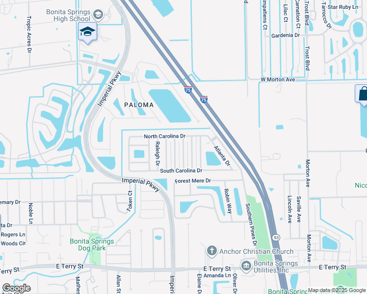 map of restaurants, bars, coffee shops, grocery stores, and more near 26300 Southern Pines Drive in Bonita Springs