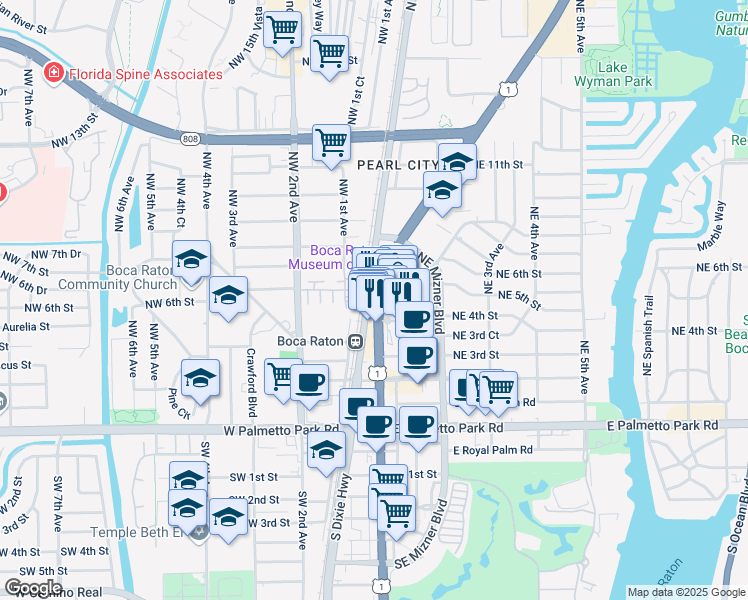 map of restaurants, bars, coffee shops, grocery stores, and more near 555 North Federal Highway in Boca Raton
