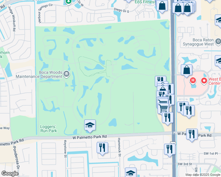 map of restaurants, bars, coffee shops, grocery stores, and more near 10571 Boca Woods Lane in Boca Raton