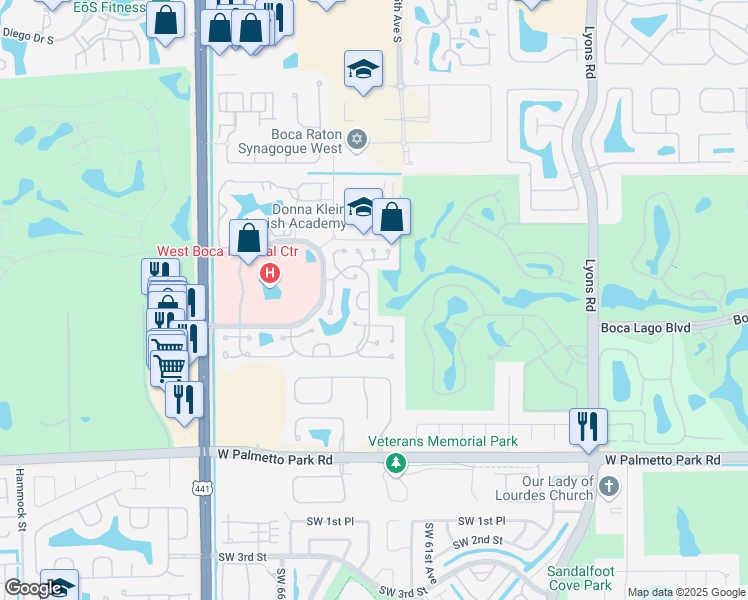 map of restaurants, bars, coffee shops, grocery stores, and more near 21742 Rainberry Park Circle in Boca Raton