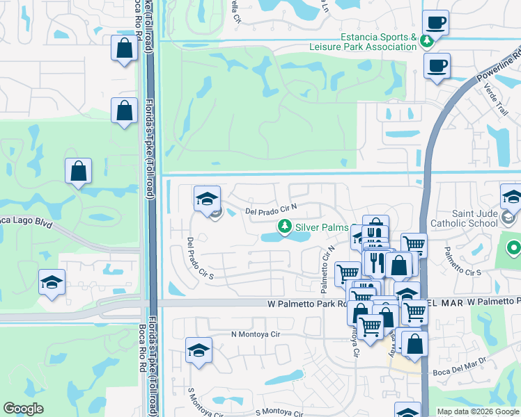 map of restaurants, bars, coffee shops, grocery stores, and more near 7706 Solimar Circle in Boca Raton