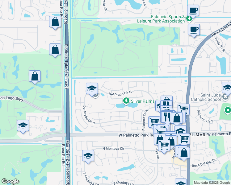 map of restaurants, bars, coffee shops, grocery stores, and more near 7706 Solimar Circle in Boca Raton