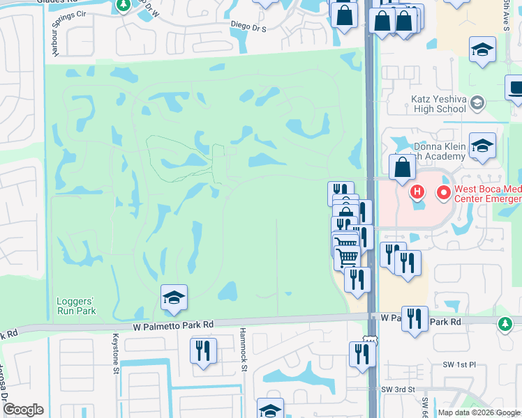 map of restaurants, bars, coffee shops, grocery stores, and more near 21579 Cartagena Drive in Boca Raton