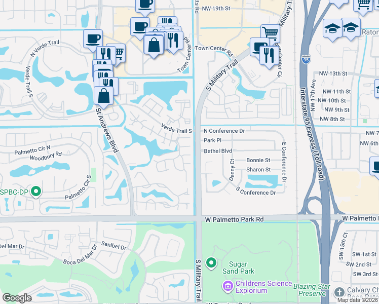 map of restaurants, bars, coffee shops, grocery stores, and more near 5539 Ashpon Court in Boca Raton