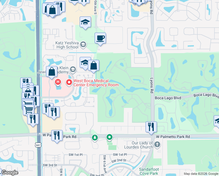 map of restaurants, bars, coffee shops, grocery stores, and more near 9293 Vista Del Lago in Boca Raton