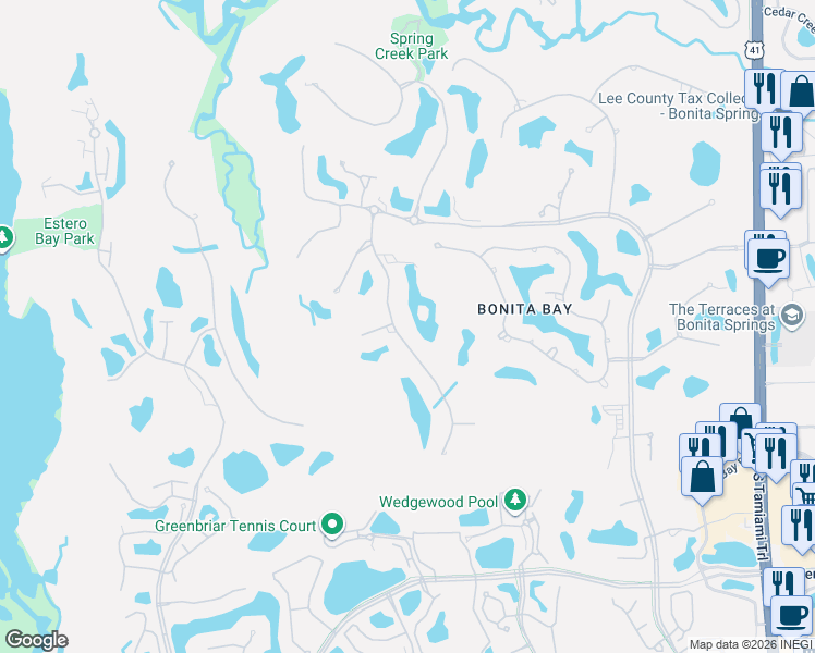 map of restaurants, bars, coffee shops, grocery stores, and more near 26431 Rookery Lake Drive in Bonita Springs