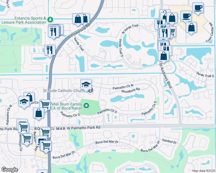 map of restaurants, bars, coffee shops, grocery stores, and more near 21578 Hollandaire Drive West in Boca Raton
