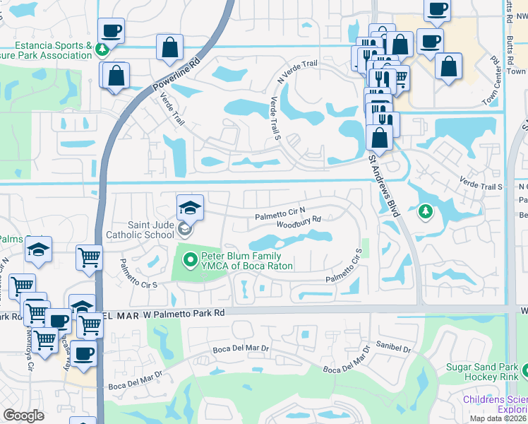 map of restaurants, bars, coffee shops, grocery stores, and more near 6398 Amberwoods Drive in Boca Raton
