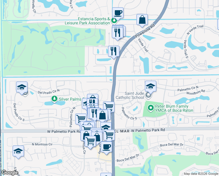 map of restaurants, bars, coffee shops, grocery stores, and more near 7047 San Sebastian Circle in Boca Raton