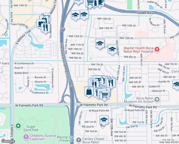 map of restaurants, bars, coffee shops, grocery stores, and more near 574 Northwest 14th Avenue in Boca Raton