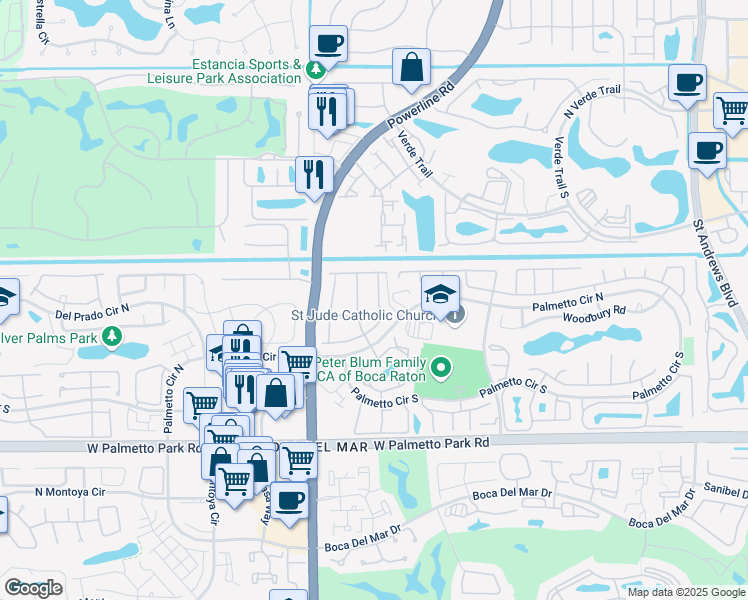 map of restaurants, bars, coffee shops, grocery stores, and more near 21560 Coronado Avenue in Boca Raton