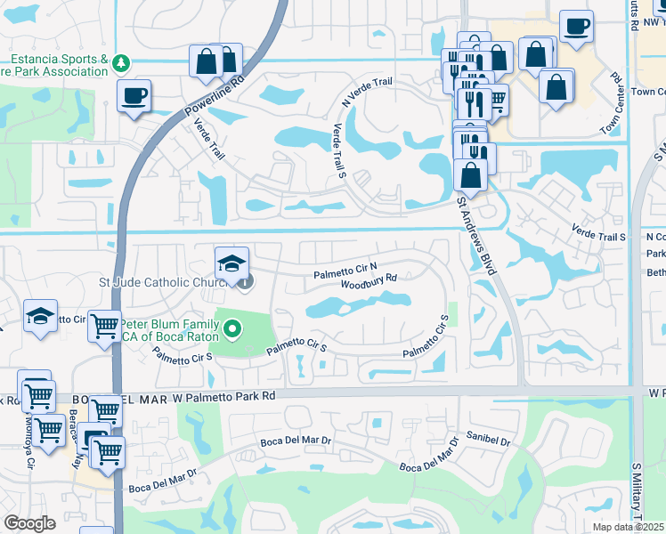 map of restaurants, bars, coffee shops, grocery stores, and more near 6376 Amberwoods Drive in Boca Raton