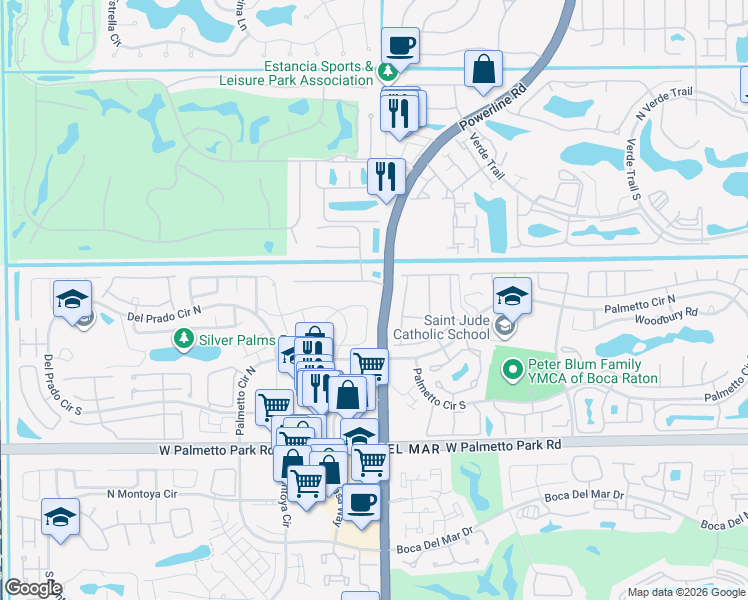 map of restaurants, bars, coffee shops, grocery stores, and more near 7047 San Sebastian Circle in Boca Raton