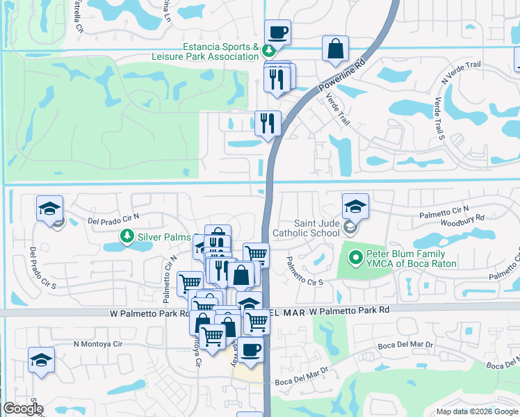map of restaurants, bars, coffee shops, grocery stores, and more near 7047 San Sebastian Circle in Boca Raton