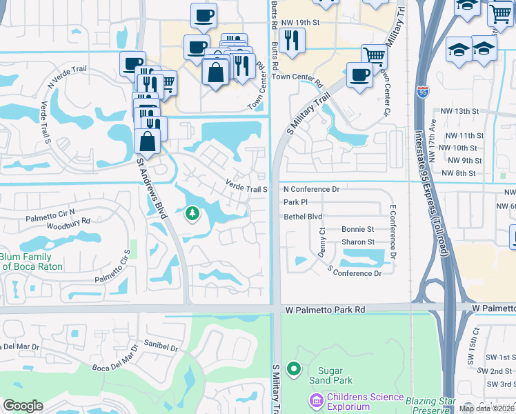 map of restaurants, bars, coffee shops, grocery stores, and more near 5534 Croydon Court in Boca Raton