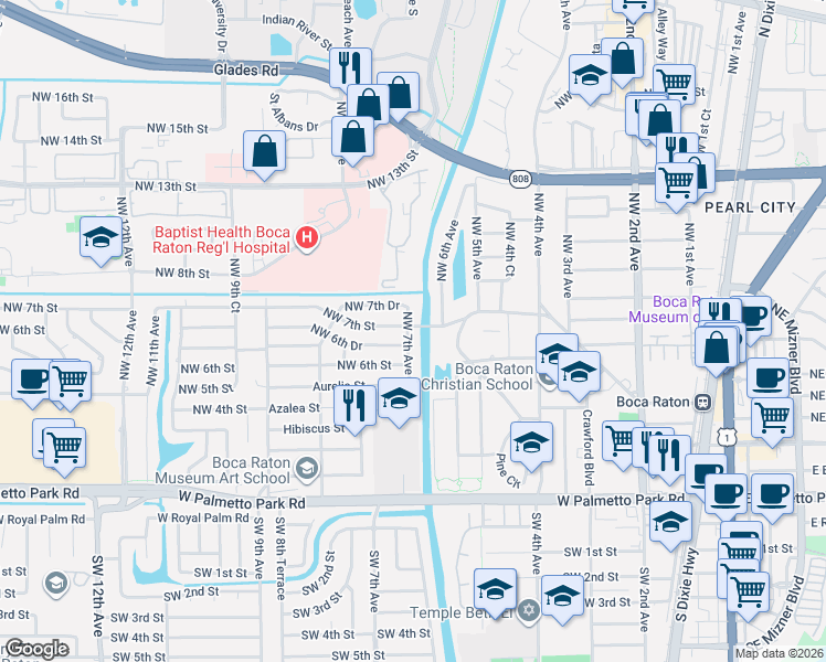 map of restaurants, bars, coffee shops, grocery stores, and more near 698 Northwest 7th Avenue in Boca Raton