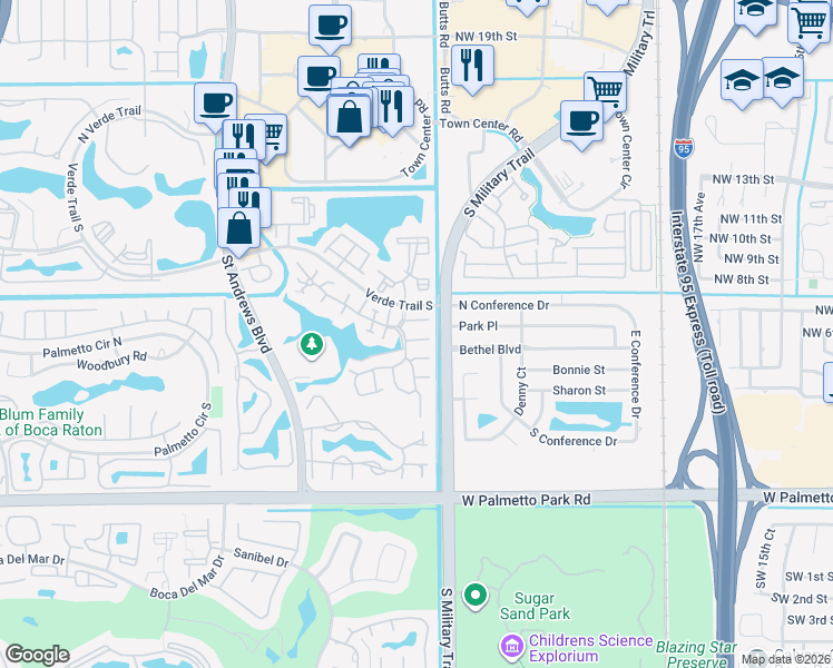 map of restaurants, bars, coffee shops, grocery stores, and more near 5534 Croydon Court in Boca Raton