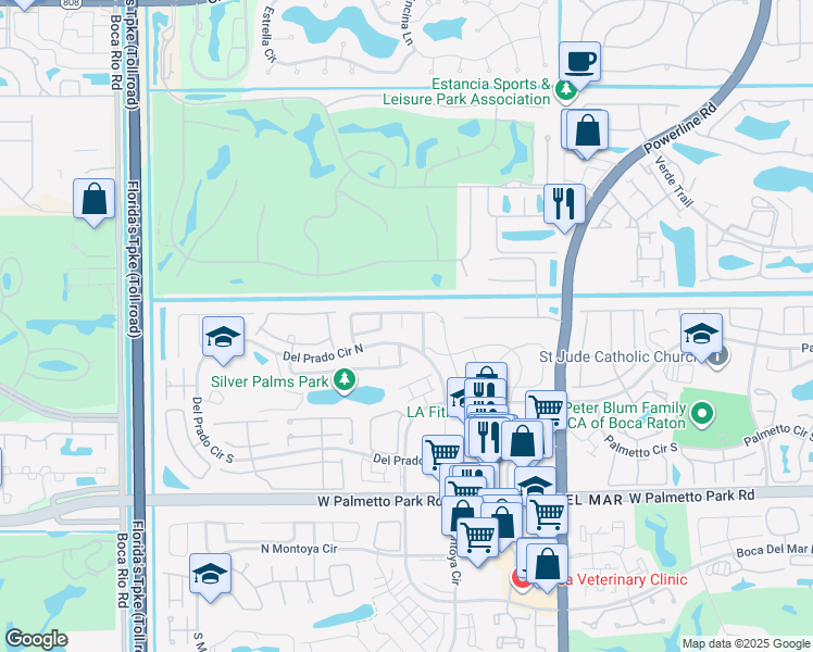 map of restaurants, bars, coffee shops, grocery stores, and more near 21572 San Lorenzo Avenue in Boca Raton