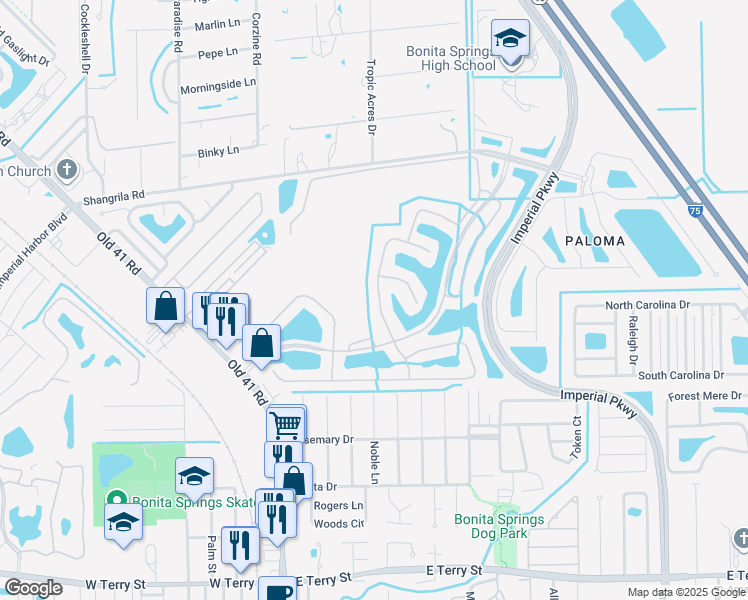 map of restaurants, bars, coffee shops, grocery stores, and more near 26462 Doverstone Street in Bonita Springs
