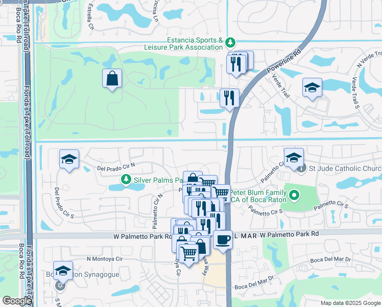 map of restaurants, bars, coffee shops, grocery stores, and more near 7146 Vía Firenze in Boca Raton