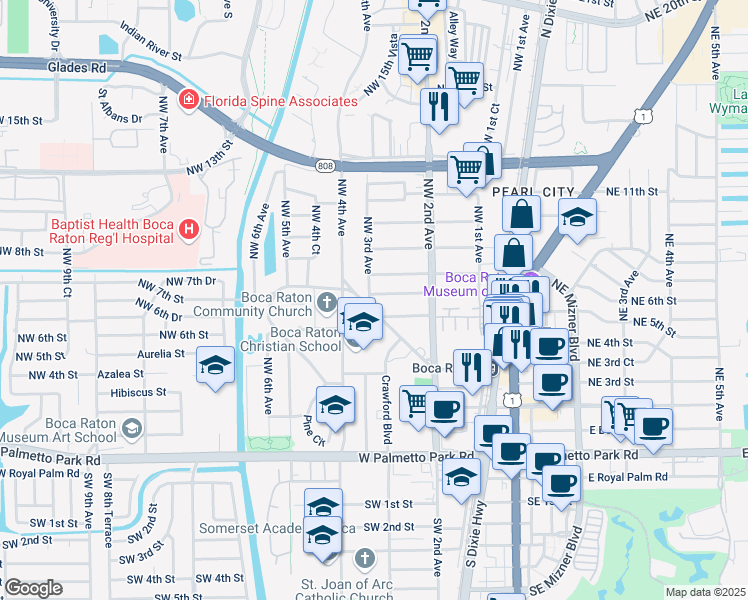 map of restaurants, bars, coffee shops, grocery stores, and more near 698 Northwest 3rd Avenue in Boca Raton