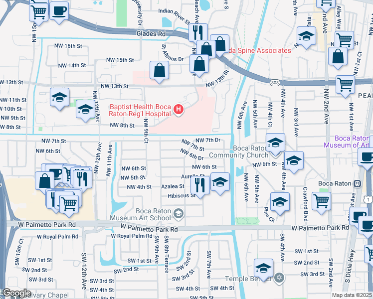 map of restaurants, bars, coffee shops, grocery stores, and more near 784 Northwest 7th Street in Boca Raton