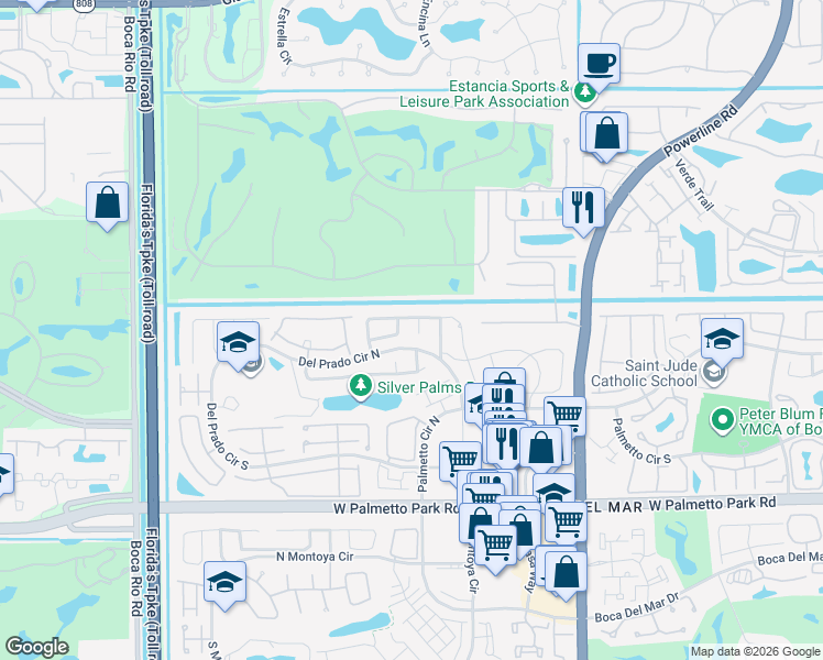 map of restaurants, bars, coffee shops, grocery stores, and more near 21573 San Lorenzo Avenue in Boca Raton