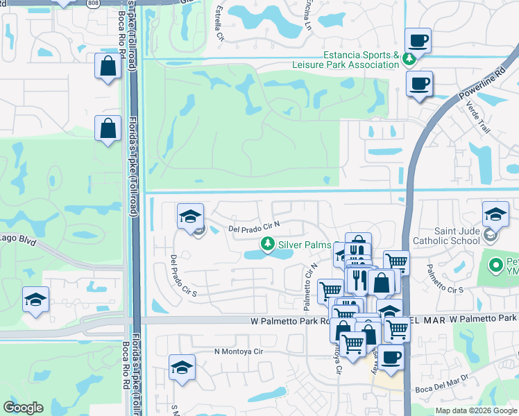 map of restaurants, bars, coffee shops, grocery stores, and more near 7654 Solimar Circle in Boca Raton