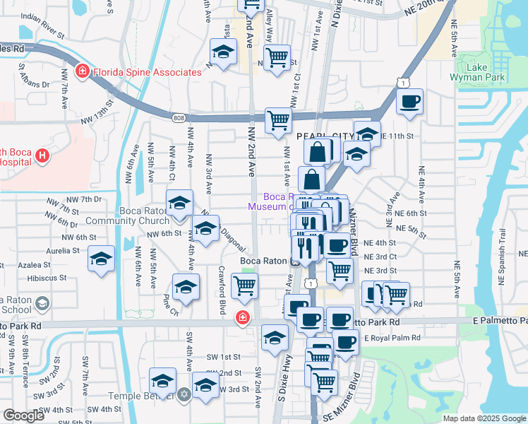map of restaurants, bars, coffee shops, grocery stores, and more near 170 Northwest 7th Street in Boca Raton