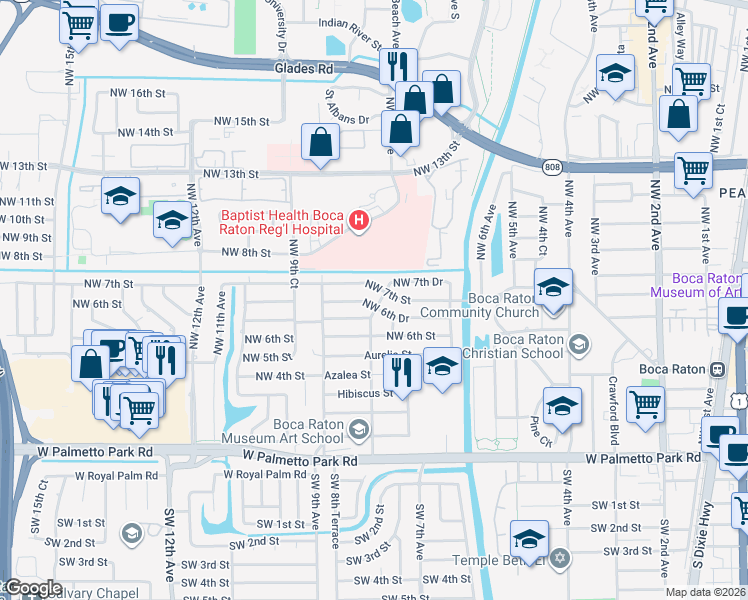 map of restaurants, bars, coffee shops, grocery stores, and more near 784 Northwest 7th Street in Boca Raton