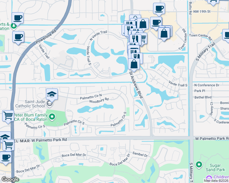 map of restaurants, bars, coffee shops, grocery stores, and more near 6116 Amberwoods Drive in Boca Raton