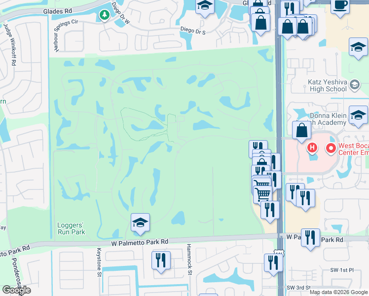 map of restaurants, bars, coffee shops, grocery stores, and more near 10454 Boca Woods Lane in Boca Raton
