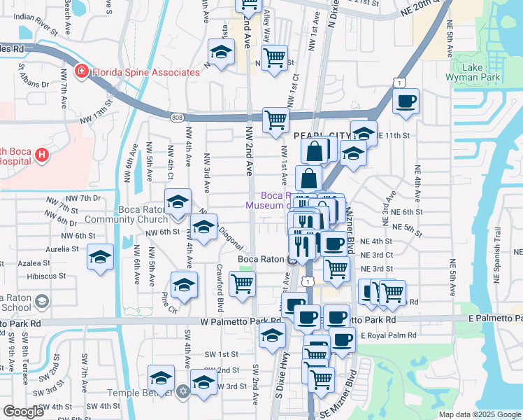 map of restaurants, bars, coffee shops, grocery stores, and more near 170 Northwest 7th Street in Boca Raton