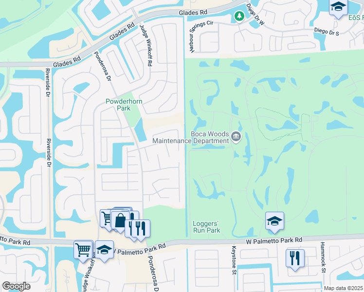 map of restaurants, bars, coffee shops, grocery stores, and more near 21465 Woodchuck Lane in Boca Raton