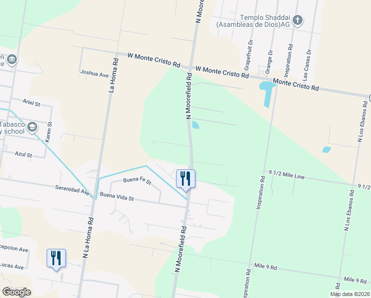 map of restaurants, bars, coffee shops, grocery stores, and more near 10805 North Moorfield Road in Mission