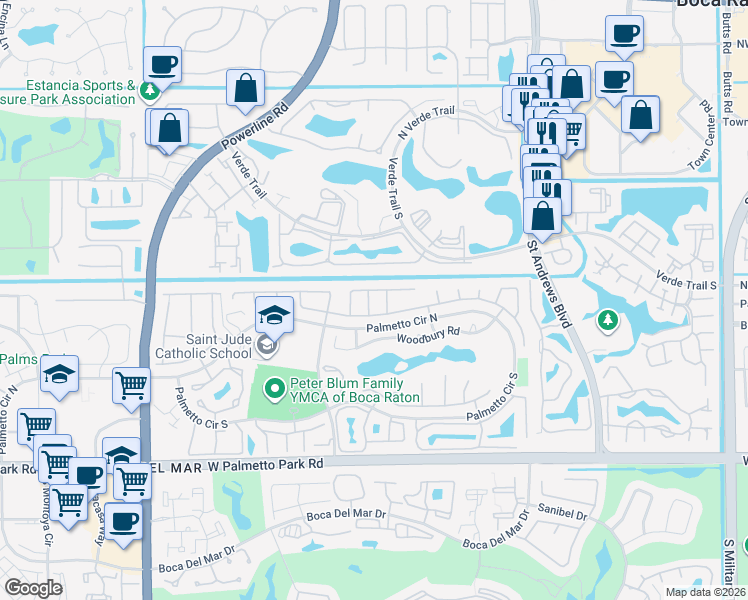 map of restaurants, bars, coffee shops, grocery stores, and more near 6363 Amberwoods Drive in Boca Raton
