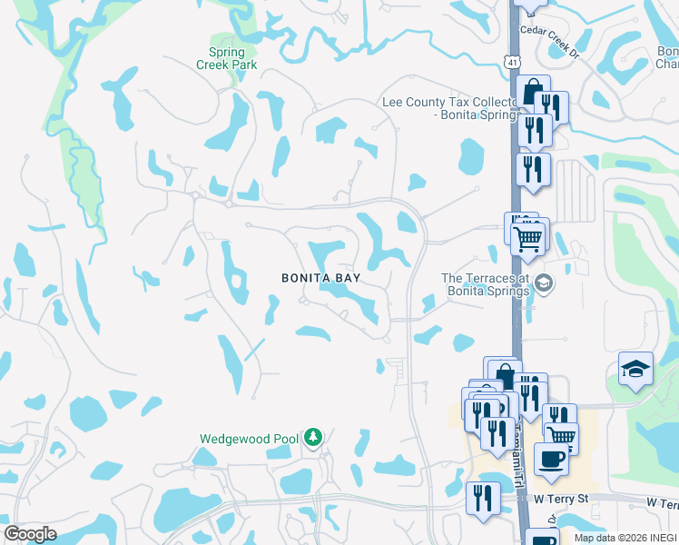 map of restaurants, bars, coffee shops, grocery stores, and more near 3701 Lakepointe Way in Bonita Springs