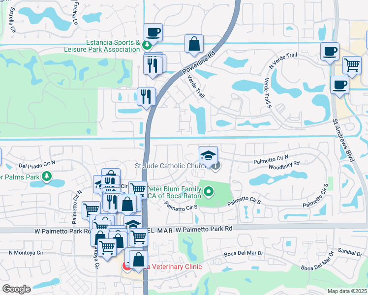 map of restaurants, bars, coffee shops, grocery stores, and more near 6781 Hollandaire Drive West in Boca Raton