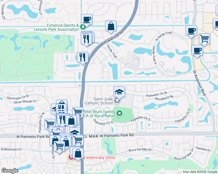 map of restaurants, bars, coffee shops, grocery stores, and more near 21565 Plum Road in Boca Raton