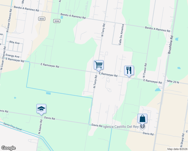 map of restaurants, bars, coffee shops, grocery stores, and more near 6012 East Ramseyer Road in Edinburg