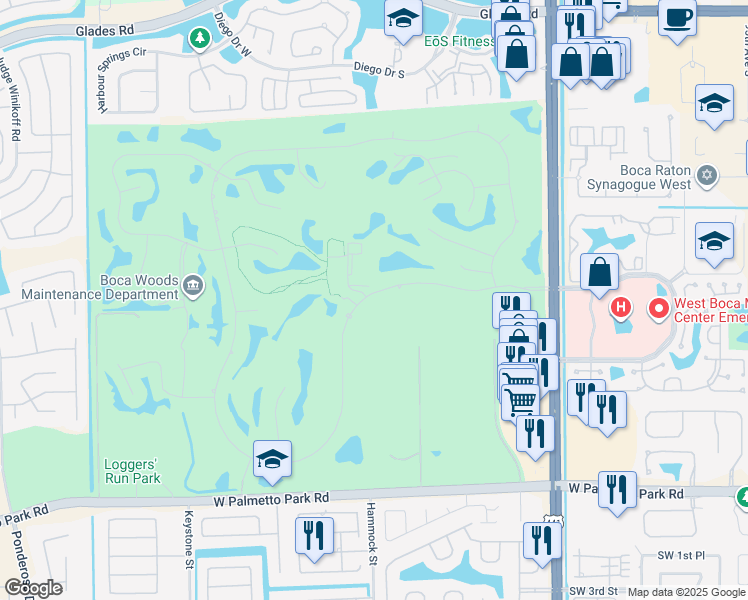 map of restaurants, bars, coffee shops, grocery stores, and more near 10454 Boca Woods Lane in Boca Raton