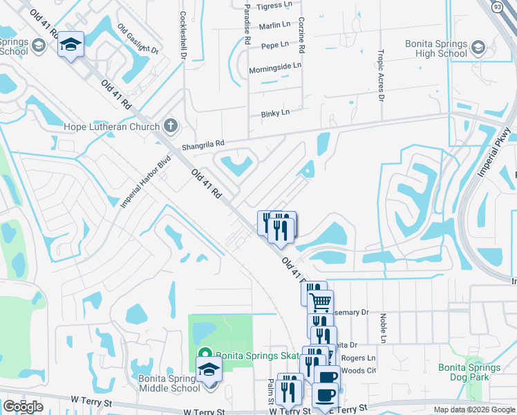 map of restaurants, bars, coffee shops, grocery stores, and more near 10841 Wales Loop in Bonita Springs