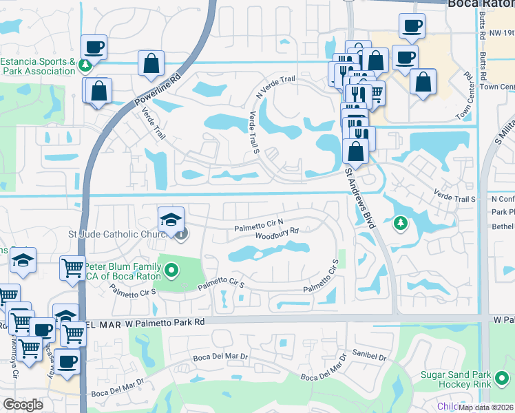 map of restaurants, bars, coffee shops, grocery stores, and more near 6363 Amberwoods Drive in Boca Raton