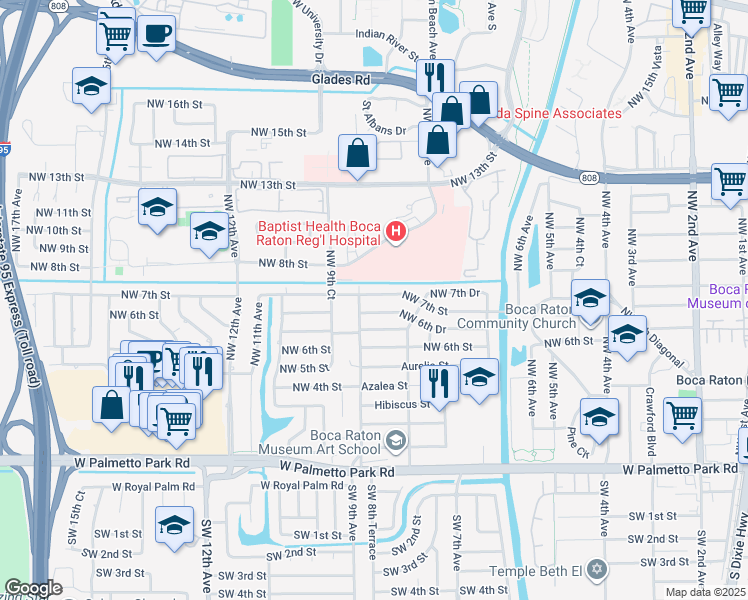 map of restaurants, bars, coffee shops, grocery stores, and more near 667 Northwest 9th Avenue in Boca Raton