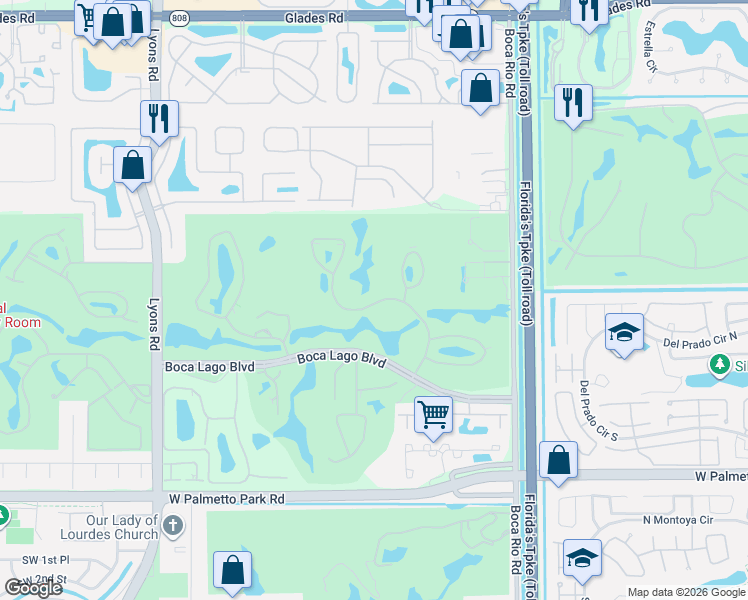 map of restaurants, bars, coffee shops, grocery stores, and more near 8315 Casa Del Lago in Boca Raton