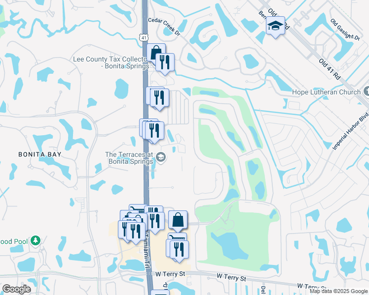 map of restaurants, bars, coffee shops, grocery stores, and more near 26367 Clarkston Drive in Bonita Springs