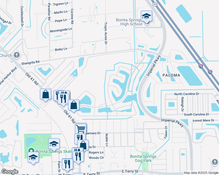 map of restaurants, bars, coffee shops, grocery stores, and more near 26462 Doverstone Street in Bonita Springs