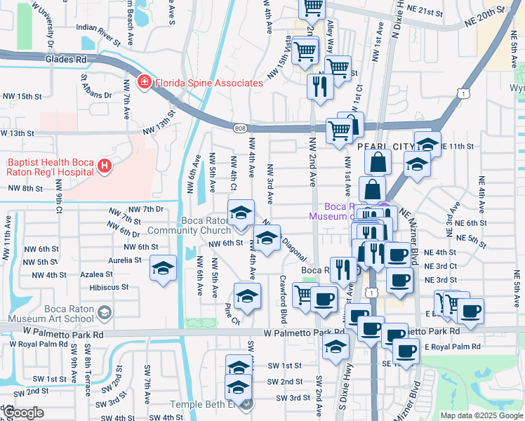 map of restaurants, bars, coffee shops, grocery stores, and more near 698 Northwest 3rd Avenue in Boca Raton