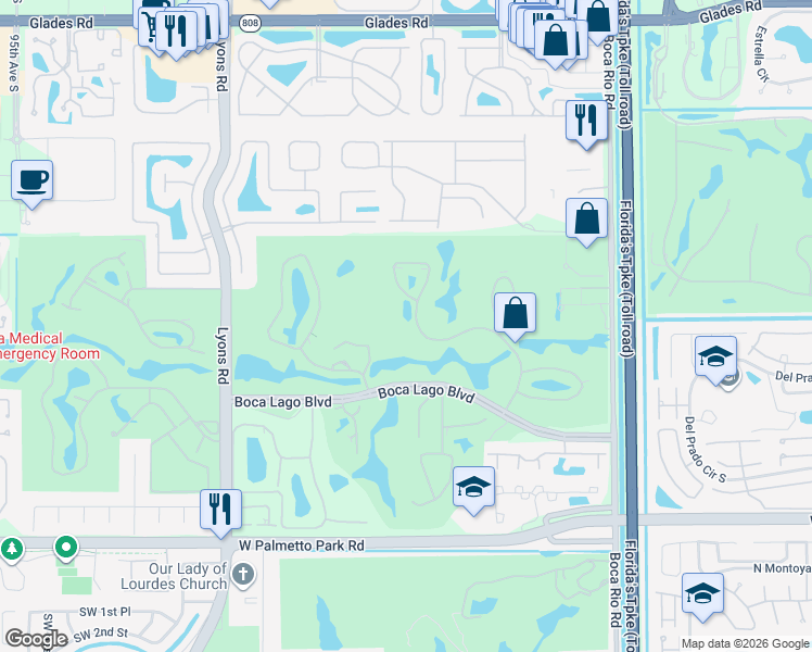map of restaurants, bars, coffee shops, grocery stores, and more near 8450 Casa Del Lago in Boca Raton